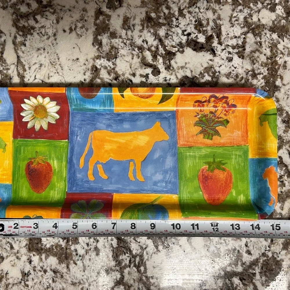 Delta Group srl Long Tray Made In Italy with cow, floral and strawberry design